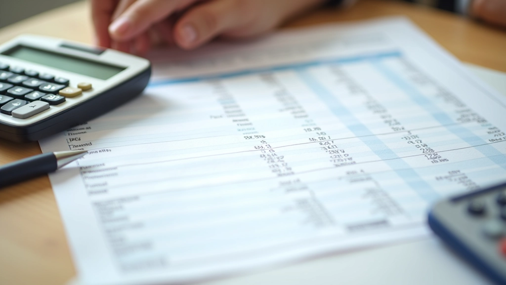 Detailaufnahme von Budget-Planungsunterlagen mit Taschenrechner und Dokumenten